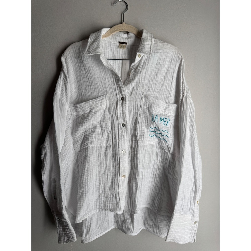 Magaschoni White Organic Cotton Gauze La Mer Embroidered Shirt Small